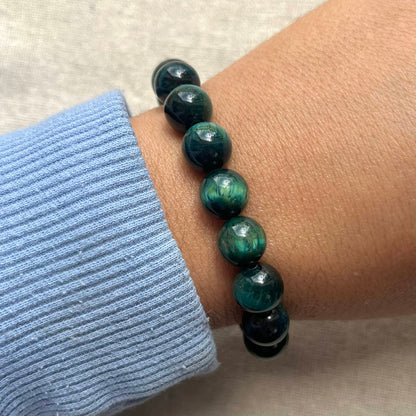 Aqua Tiger Eye 10mm Beaded Bracelet - Confidence