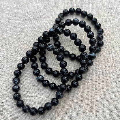 Black Agate 8mm Beaded Bracelet - Grounding