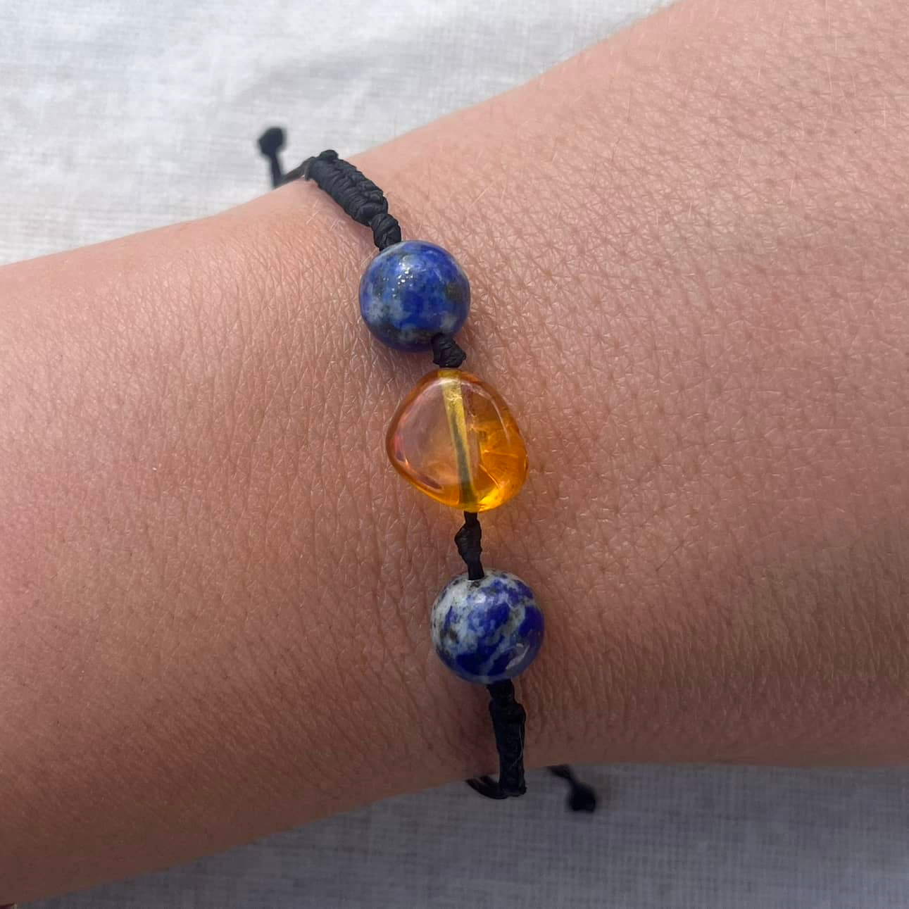 Amber & Lapis Cord Bracelet