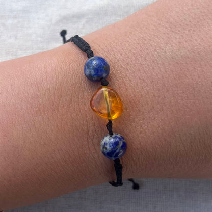 Amber & Lapis Cord Bracelet