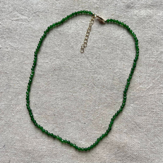 Green Jade 3mm Facet Beaded Necklace - Luck