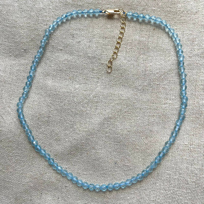 Blue Topaz 4mm Facet Beaded Necklace - Clarity