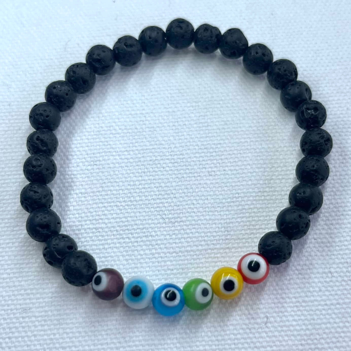 Rainbow Evil Eye Bracelet - Lava Stone