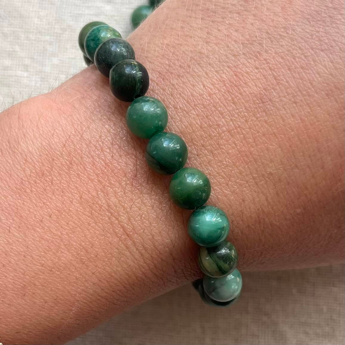 Green Jade 8mm Beaded Bracelet - Luck