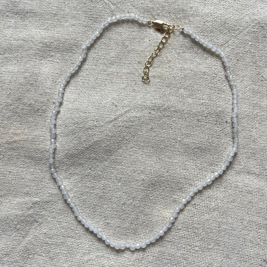 White Jade 3mm Facet Beaded Necklace - Luck