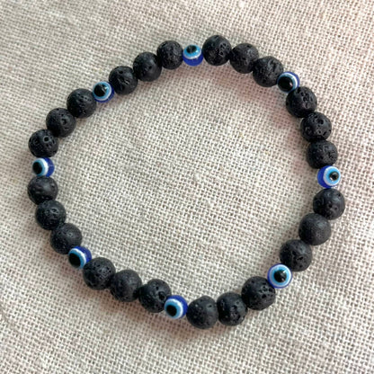 Protection Evil Eye Bracelet - Lava Stone