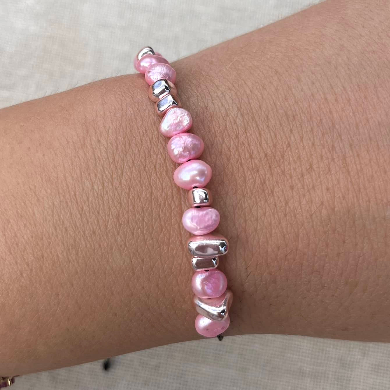 Pearl & Hematite Cord Bracelet - Pink