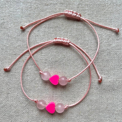 Neon Heart Cord Bracelet - Rose Quartz