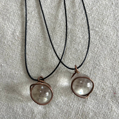 Copper Sphere Pendant - Clear Quartz