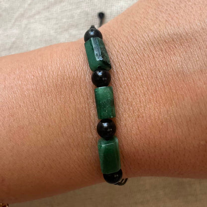 Emerald & Obsidian Cord Bracelet