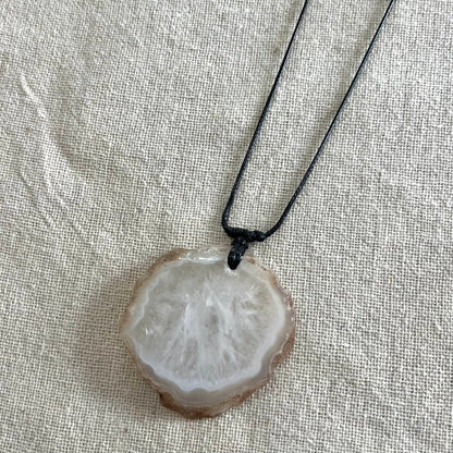 White Agate Slice Pendant - Soothing