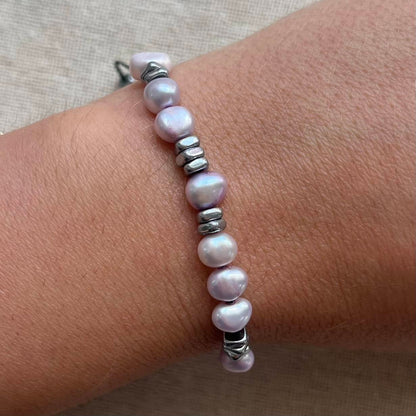 Pearl & Hematite Cord Bracelet