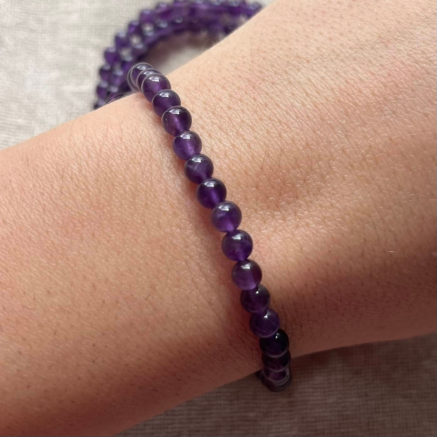 Amethyst 4mm Beaded Bracelet - Spiritual Protection