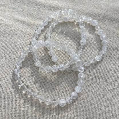 Cracked Clear Quartz 6mm Beaded Bracelet - Master Healer